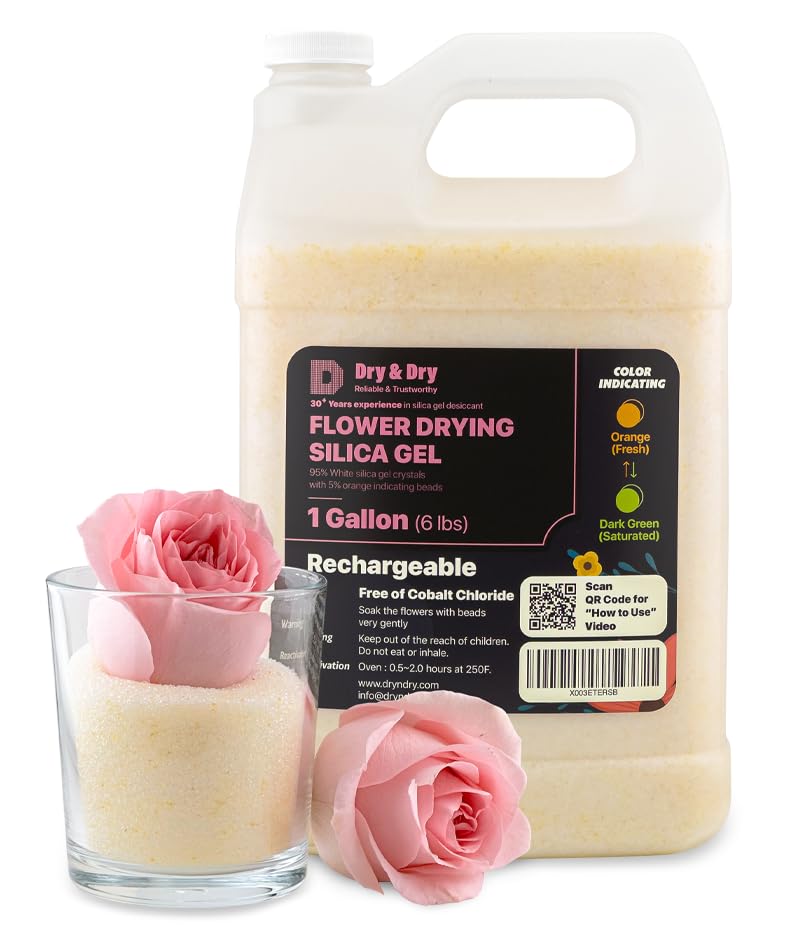 DRYDRY (1 Gallon-NET 6 LBS) Color Indicating Premium Silica Gel Flower Drying Desiccant - Flower Drying Silica Gel Desiccant(6 LBS Reusable) Silica Gel - Image 1